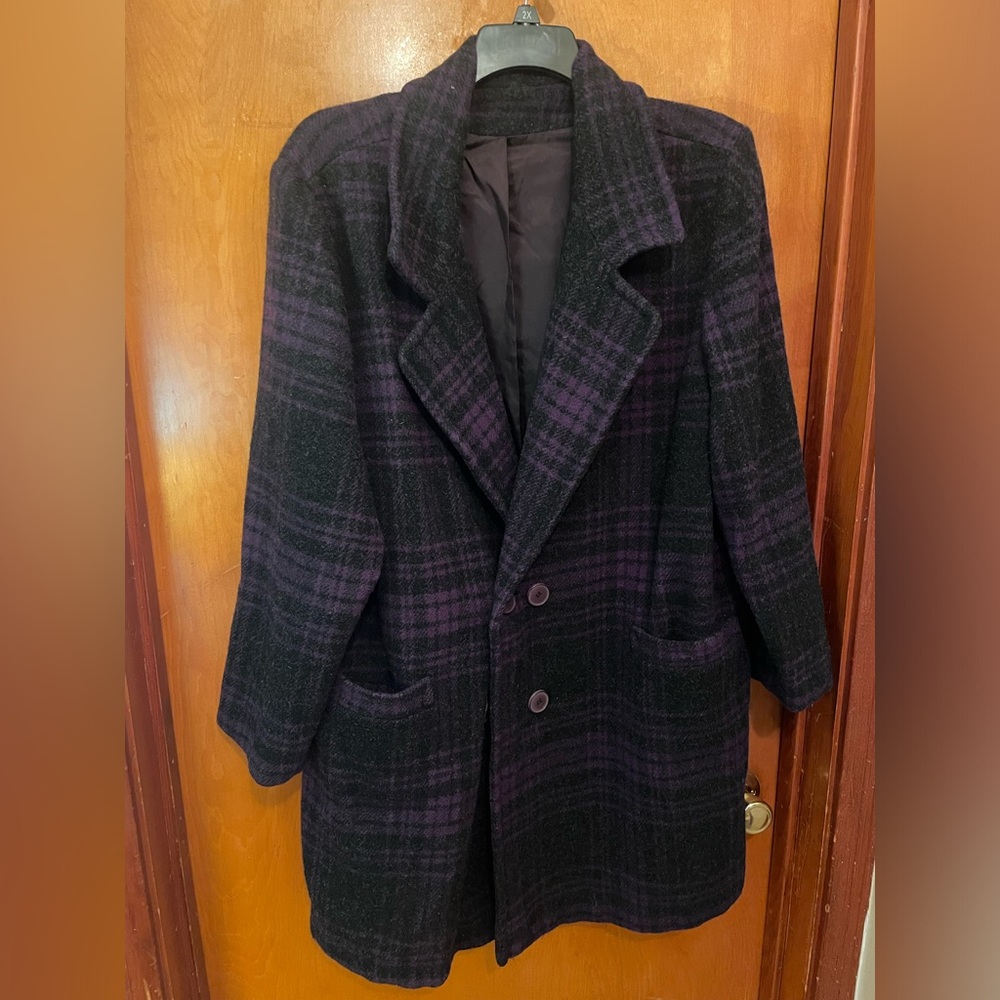 Vintage Purple Plaid Wool Coat